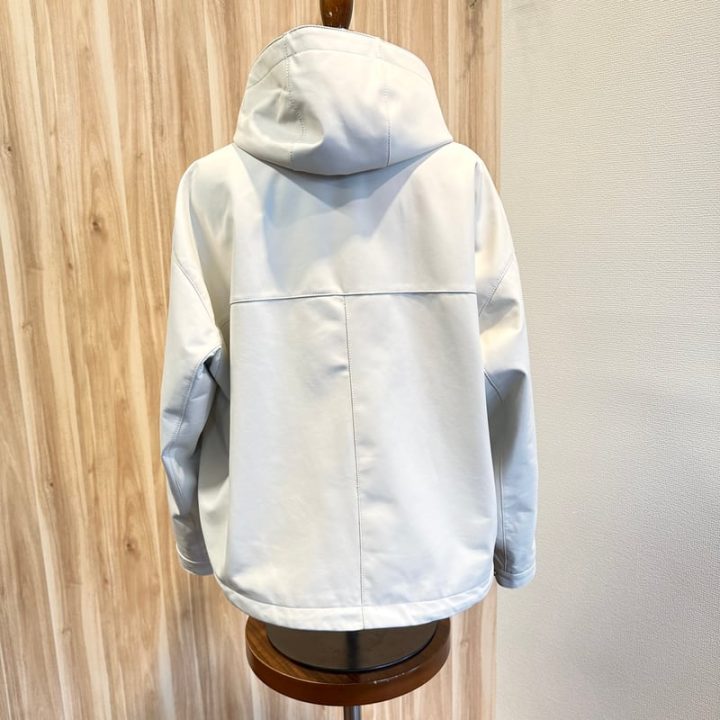 【レディース】リアルラムレザー サイドポケット フード付ジャケット off-white（SK524）